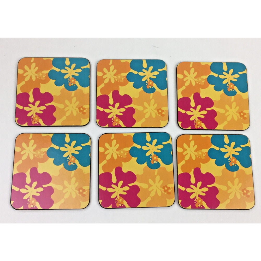 Pier One  Pier 1 Hawaiin Coasters Groovy Aloha Floral Corkbacked Luau Lot of 4